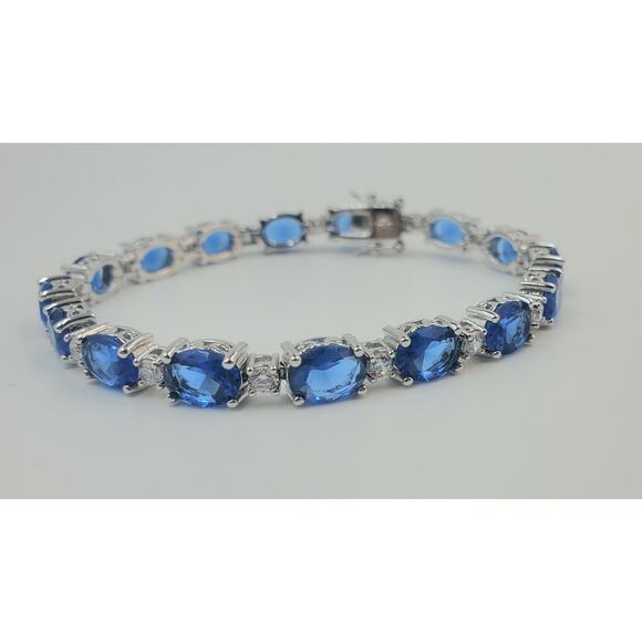 Elizabeth Taylor – QVC – Simulated Sapphire CZ Sterling Silver Tennis Bracelet - Picture 4 of 5